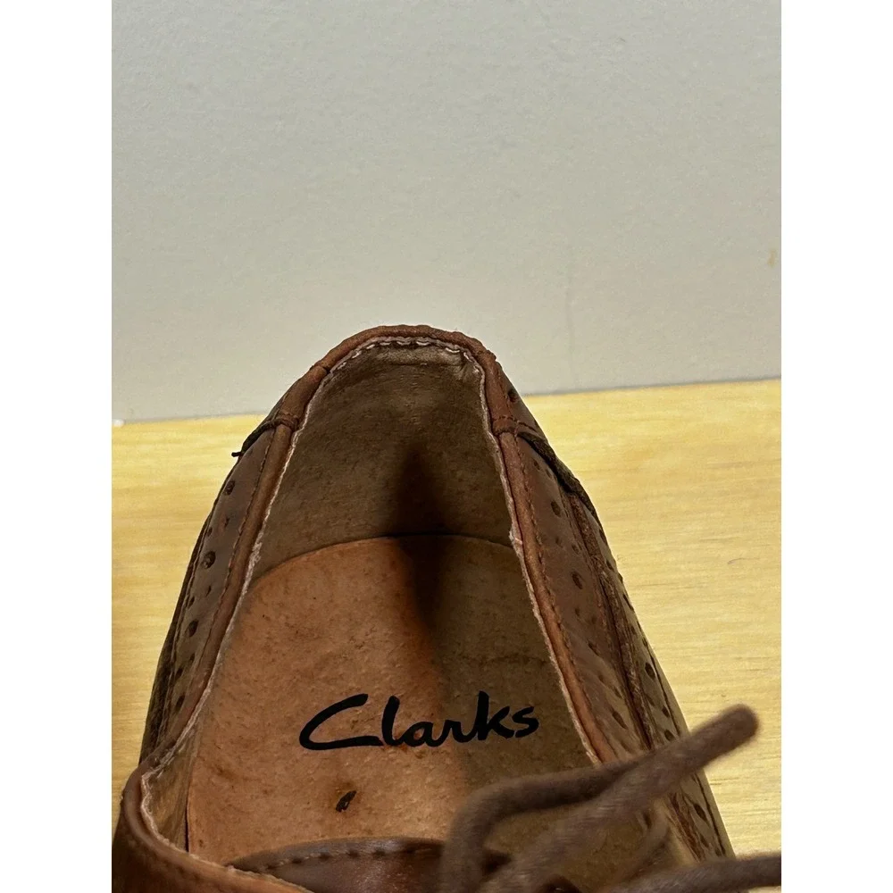 Clarks Mens Dark Brown Leather Wingtip Brogue Derby Dress Shoes US 8M